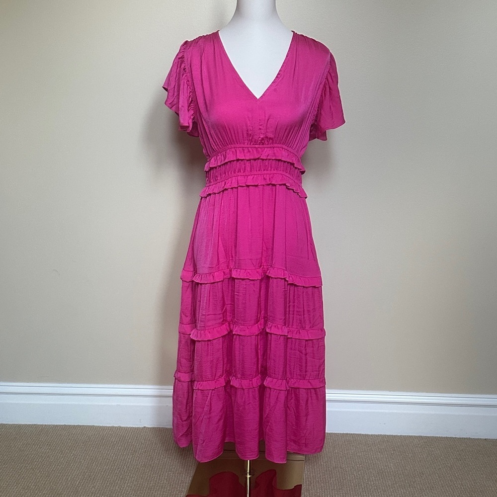 Pinch Fuchsia Tiered Midi Dress